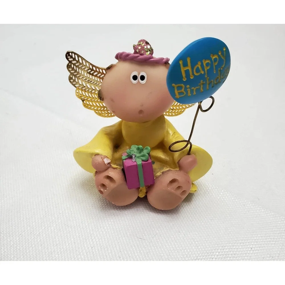 Angel Cheeks Figurine Happy Birthday W/ Blue Balloon Russ‎ Kirk VGC